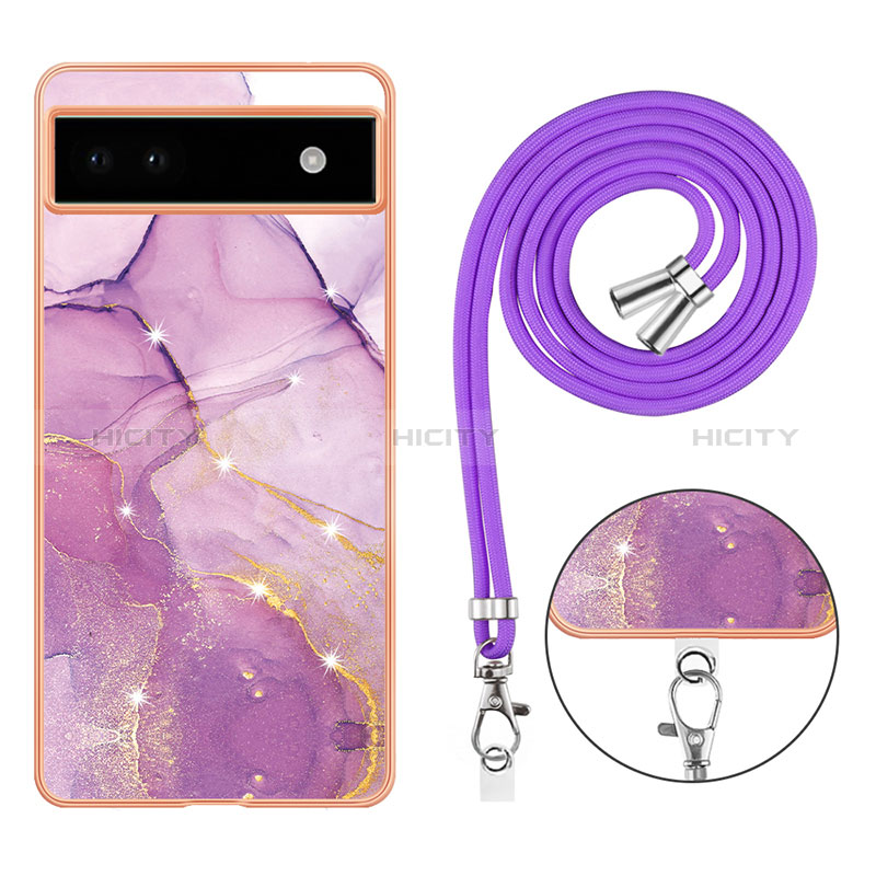 Coque Silicone Motif Fantaisie Souple Couleur Unie Etui Housse avec Laniere Strap Y05B pour Google Pixel 6a 5G Plus