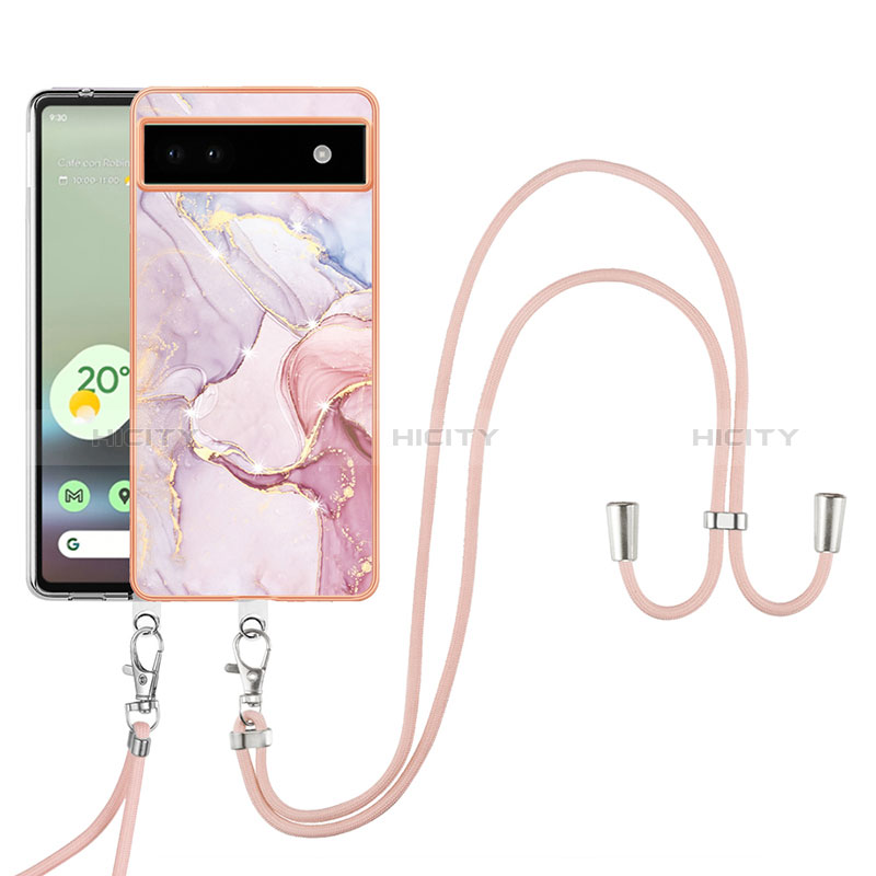 Coque Silicone Motif Fantaisie Souple Couleur Unie Etui Housse avec Laniere Strap Y05B pour Google Pixel 6a 5G Plus