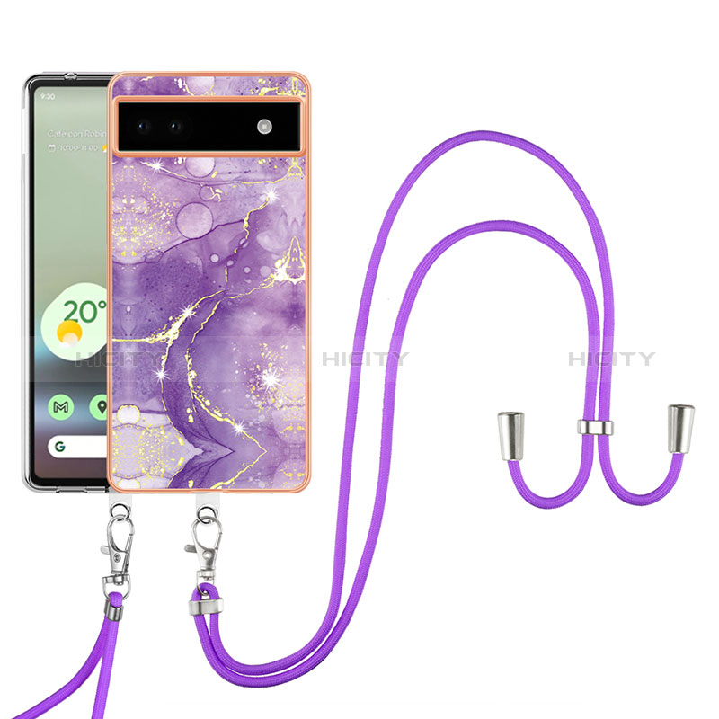 Coque Silicone Motif Fantaisie Souple Couleur Unie Etui Housse avec Laniere Strap Y05B pour Google Pixel 6a 5G Plus