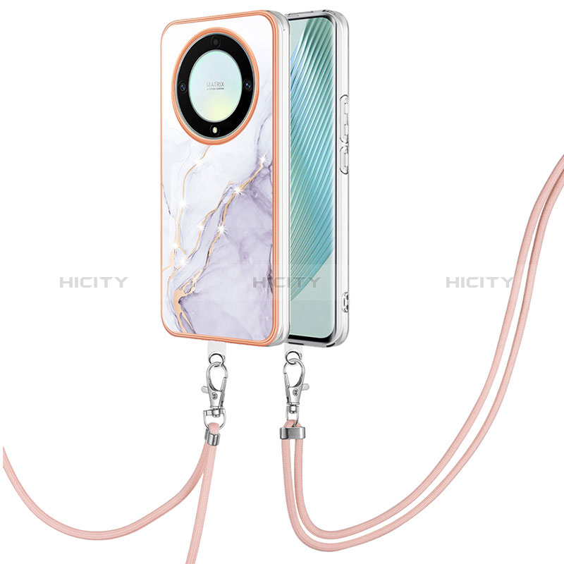 Coque Silicone Motif Fantaisie Souple Couleur Unie Etui Housse avec Laniere Strap Y05B pour Huawei Honor Magic5 Lite 5G Blanc Plus