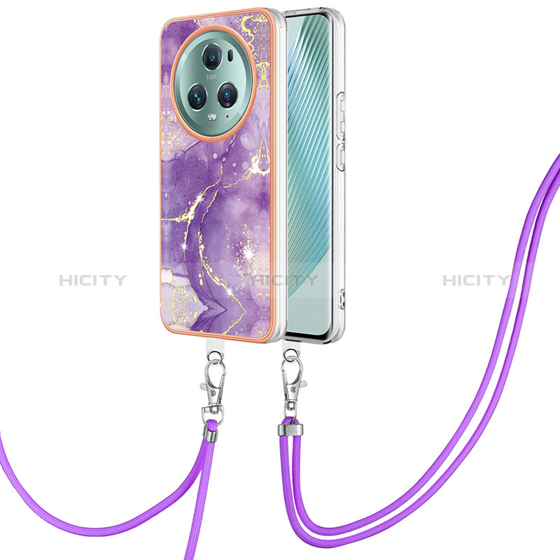 Coque Silicone Motif Fantaisie Souple Couleur Unie Etui Housse avec Laniere Strap Y05B pour Huawei Honor Magic5 Pro 5G Violet Plus