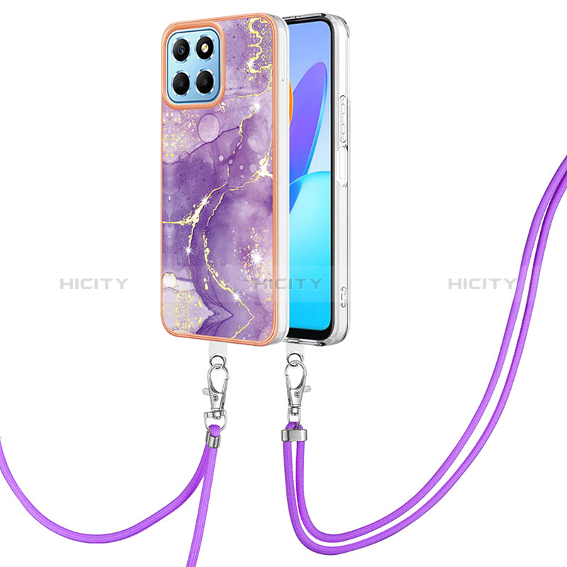 Coque Silicone Motif Fantaisie Souple Couleur Unie Etui Housse avec Laniere Strap Y05B pour Huawei Honor X6S Violet Plus