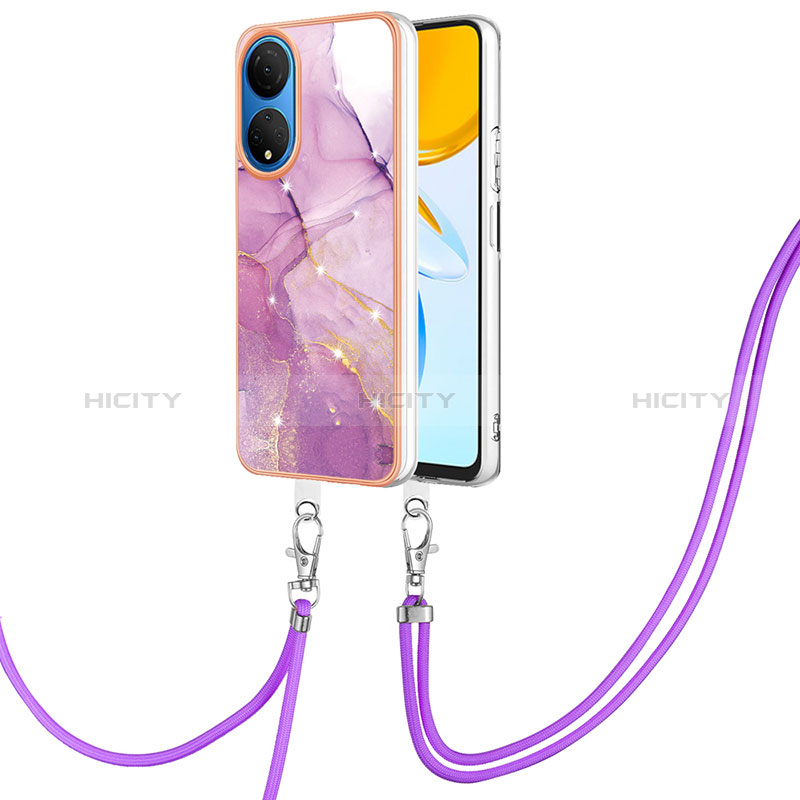 Coque Silicone Motif Fantaisie Souple Couleur Unie Etui Housse avec Laniere Strap Y05B pour Huawei Honor X7 Violet Clair Plus