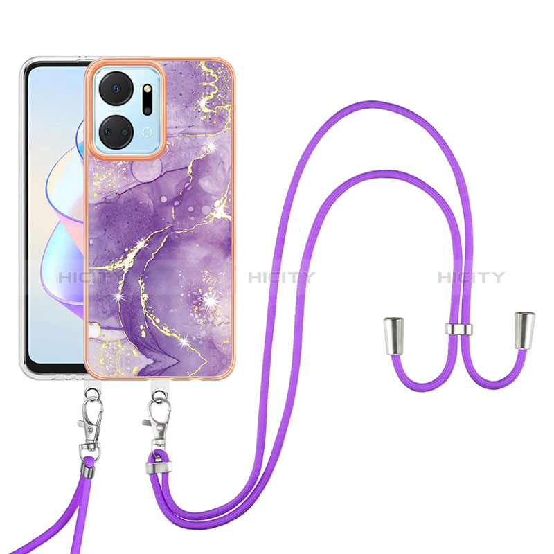 Coque Silicone Motif Fantaisie Souple Couleur Unie Etui Housse avec Laniere Strap Y05B pour Huawei Honor X7a Plus