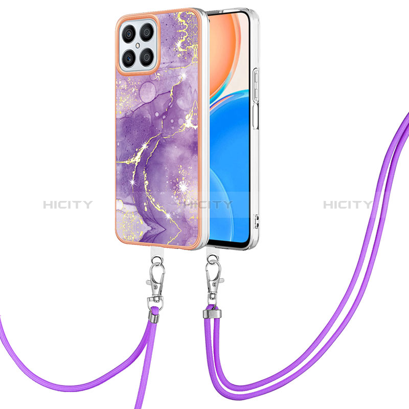 Coque Silicone Motif Fantaisie Souple Couleur Unie Etui Housse avec Laniere Strap Y05B pour Huawei Honor X8 4G Violet Plus