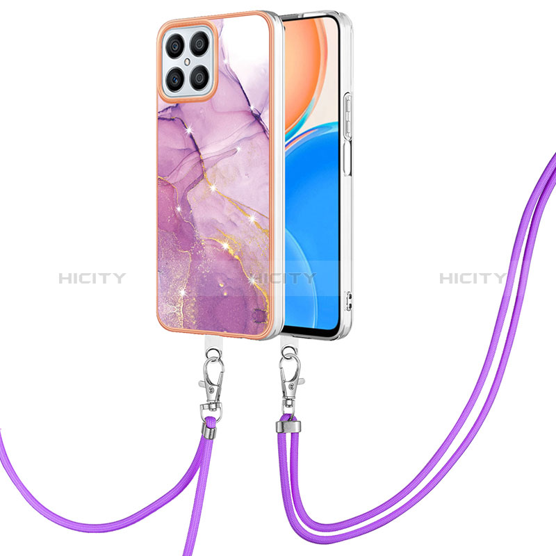 Coque Silicone Motif Fantaisie Souple Couleur Unie Etui Housse avec Laniere Strap Y05B pour Huawei Honor X8 4G Violet Clair Plus