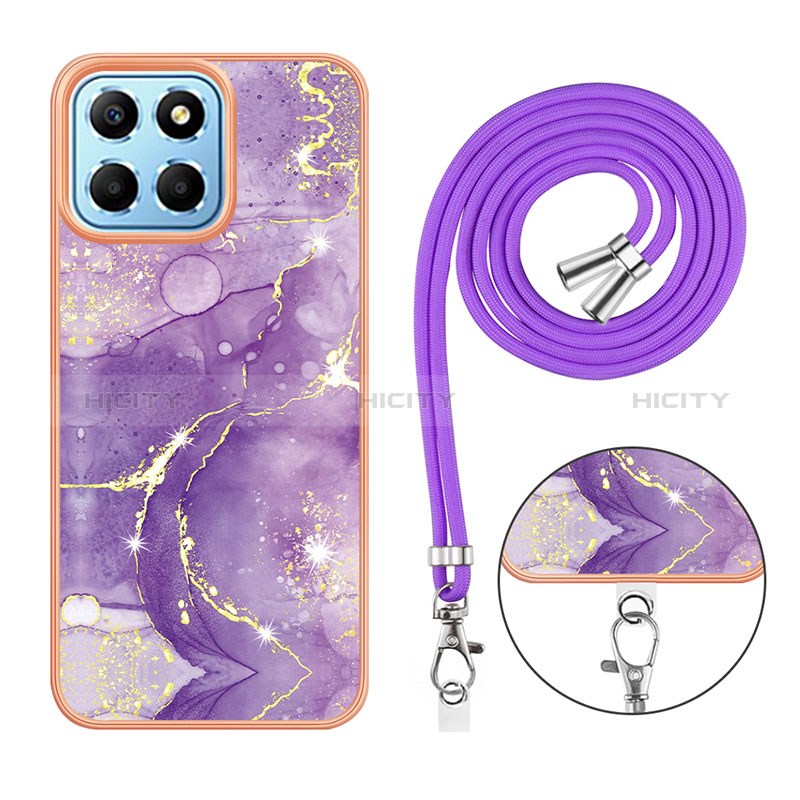 Coque Silicone Motif Fantaisie Souple Couleur Unie Etui Housse avec Laniere Strap Y05B pour Huawei Honor X8 5G Plus