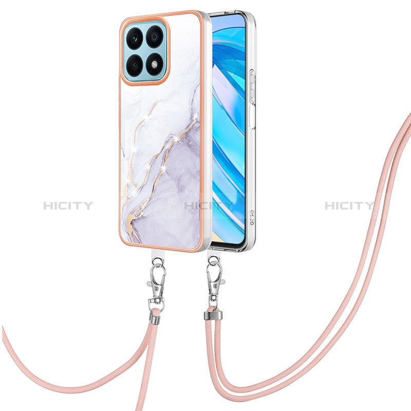 Coque Silicone Motif Fantaisie Souple Couleur Unie Etui Housse avec Laniere Strap Y05B pour Huawei Honor X8a 4G Blanc Plus