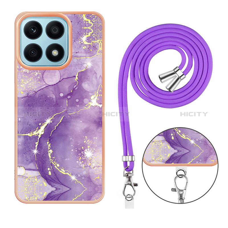 Coque Silicone Motif Fantaisie Souple Couleur Unie Etui Housse avec Laniere Strap Y05B pour Huawei Honor X8a 4G Plus