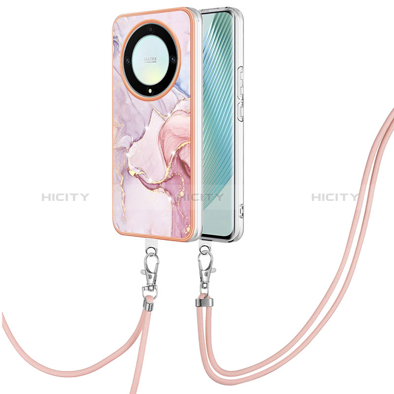 Coque Silicone Motif Fantaisie Souple Couleur Unie Etui Housse avec Laniere Strap Y05B pour Huawei Honor X9a 5G Rose Plus