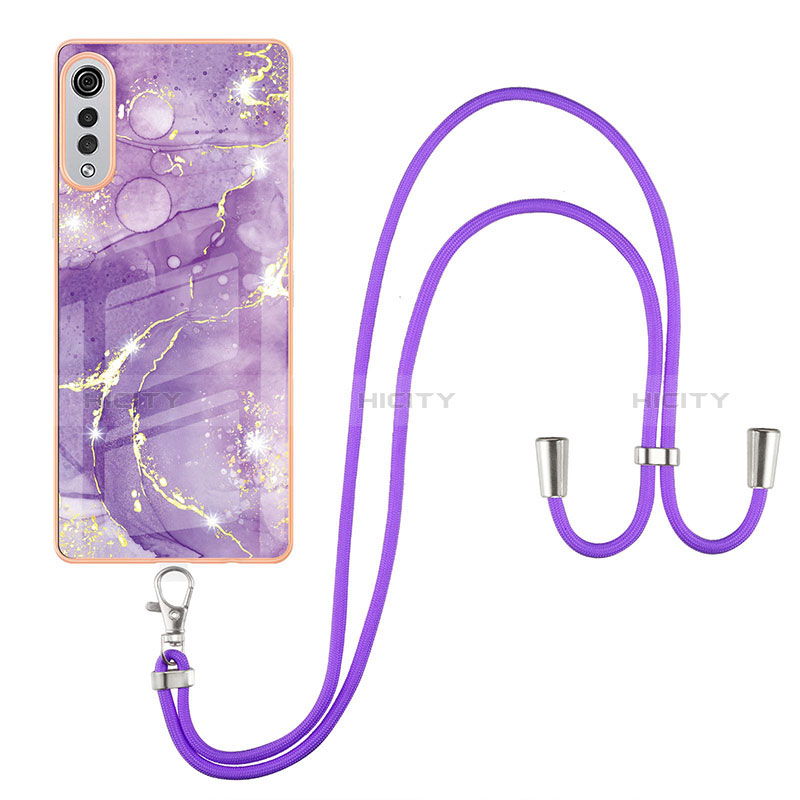 Coque Silicone Motif Fantaisie Souple Couleur Unie Etui Housse avec Laniere Strap Y05B pour LG Velvet 4G Plus