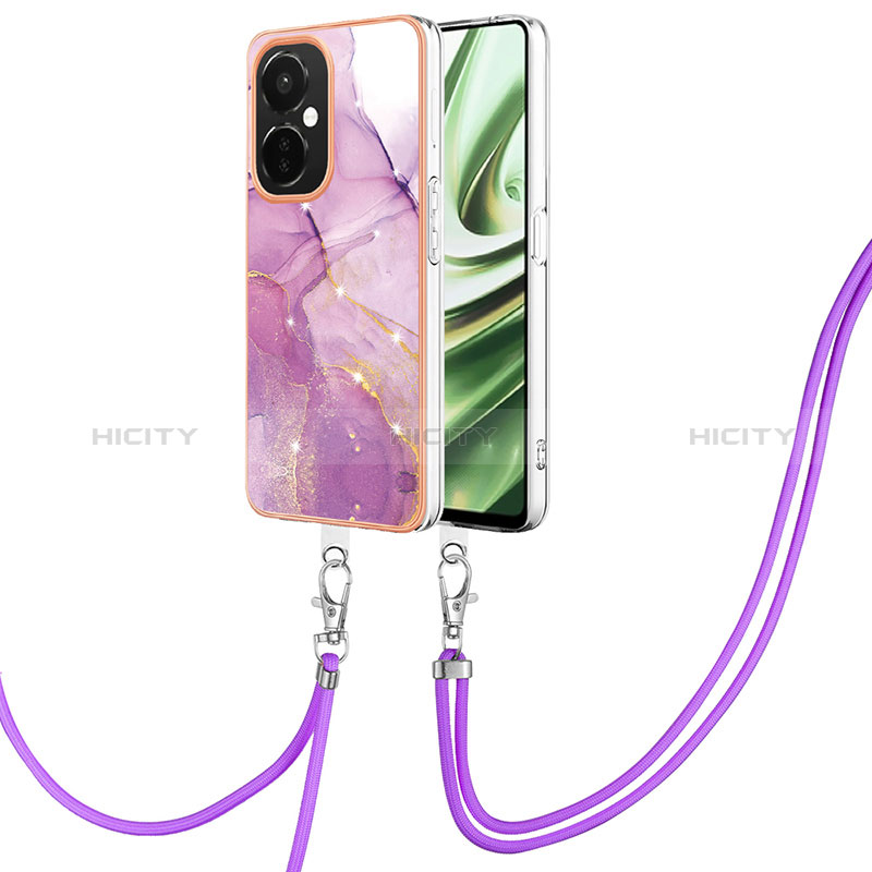 Coque Silicone Motif Fantaisie Souple Couleur Unie Etui Housse avec Laniere Strap Y05B pour OnePlus Nord CE 3 5G Violet Clair Plus