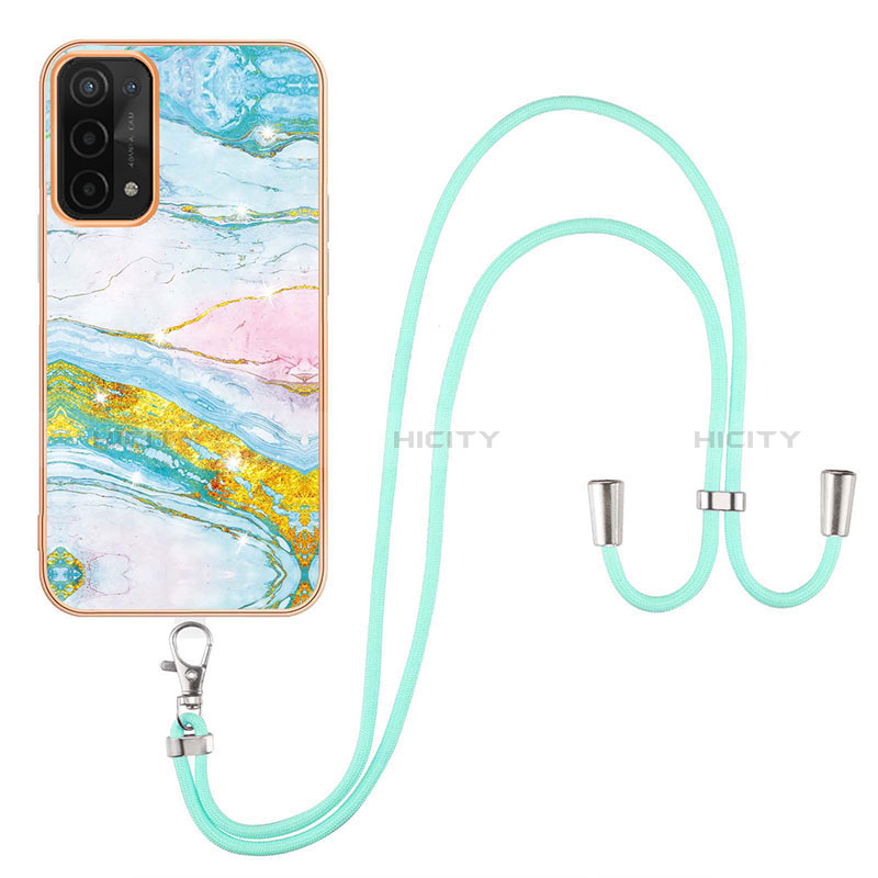 Coque Silicone Motif Fantaisie Souple Couleur Unie Etui Housse avec Laniere Strap Y05B pour Oppo A54 5G Plus