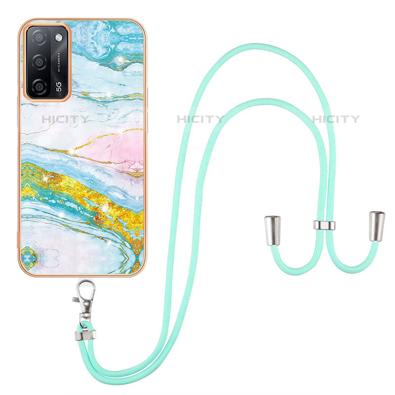 Coque Silicone Motif Fantaisie Souple Couleur Unie Etui Housse avec Laniere Strap Y05B pour Oppo A55 5G Plus