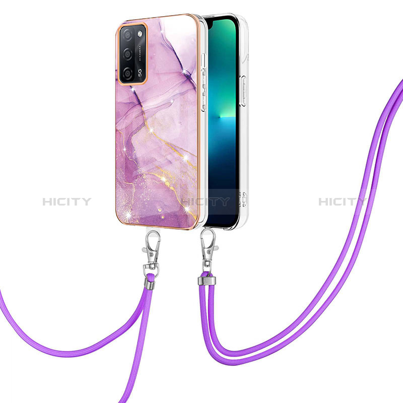 Coque Silicone Motif Fantaisie Souple Couleur Unie Etui Housse avec Laniere Strap Y05B pour Oppo A56 5G Violet Clair Plus