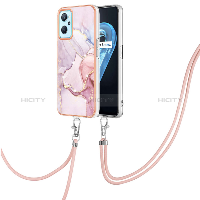 Coque Silicone Motif Fantaisie Souple Couleur Unie Etui Housse avec Laniere Strap Y05B pour Oppo A96 4G Rose Plus