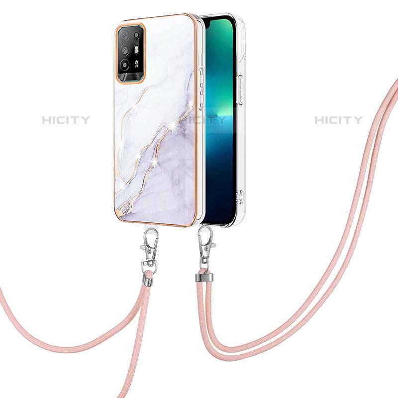 Coque Silicone Motif Fantaisie Souple Couleur Unie Etui Housse avec Laniere Strap Y05B pour Oppo F19 Pro+ Plus 5G Blanc Plus