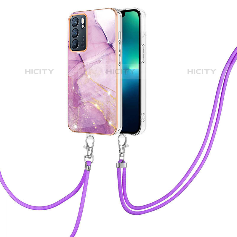 Coque Silicone Motif Fantaisie Souple Couleur Unie Etui Housse avec Laniere Strap Y05B pour Oppo Reno6 5G Plus