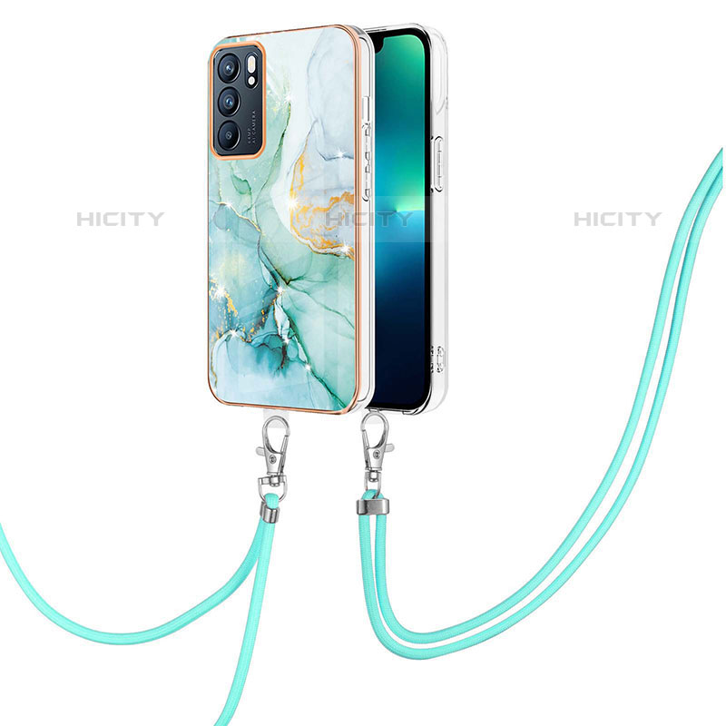 Coque Silicone Motif Fantaisie Souple Couleur Unie Etui Housse avec Laniere Strap Y05B pour Oppo Reno6 5G Plus