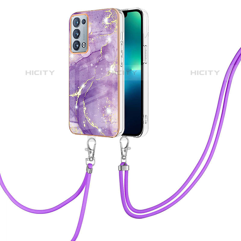 Coque Silicone Motif Fantaisie Souple Couleur Unie Etui Housse avec Laniere Strap Y05B pour Oppo Reno6 Pro+ Plus 5G Plus