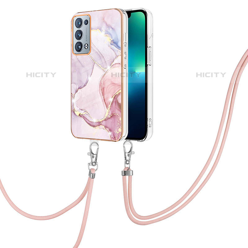 Coque Silicone Motif Fantaisie Souple Couleur Unie Etui Housse avec Laniere Strap Y05B pour Oppo Reno6 Pro+ Plus 5G Plus