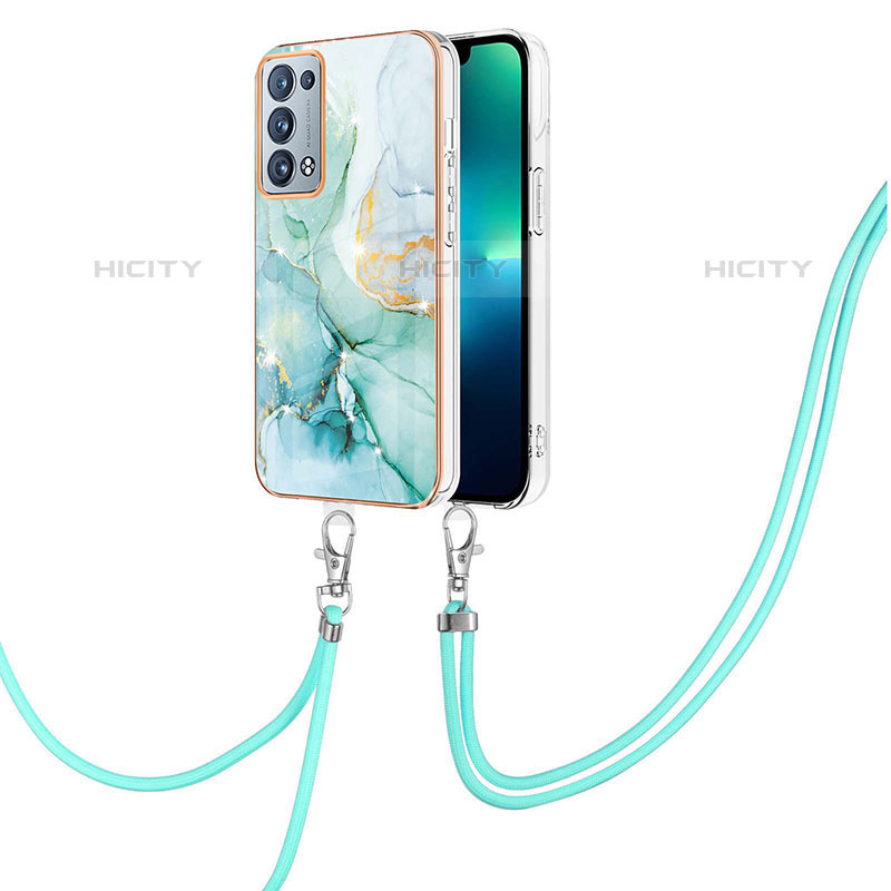 Coque Silicone Motif Fantaisie Souple Couleur Unie Etui Housse avec Laniere Strap Y05B pour Oppo Reno6 Pro+ Plus 5G Plus