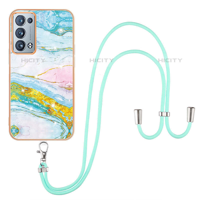 Coque Silicone Motif Fantaisie Souple Couleur Unie Etui Housse avec Laniere Strap Y05B pour Oppo Reno6 Pro+ Plus 5G Plus