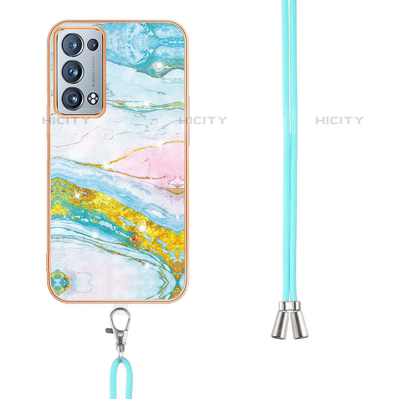 Coque Silicone Motif Fantaisie Souple Couleur Unie Etui Housse avec Laniere Strap Y05B pour Oppo Reno6 Pro+ Plus 5G Plus