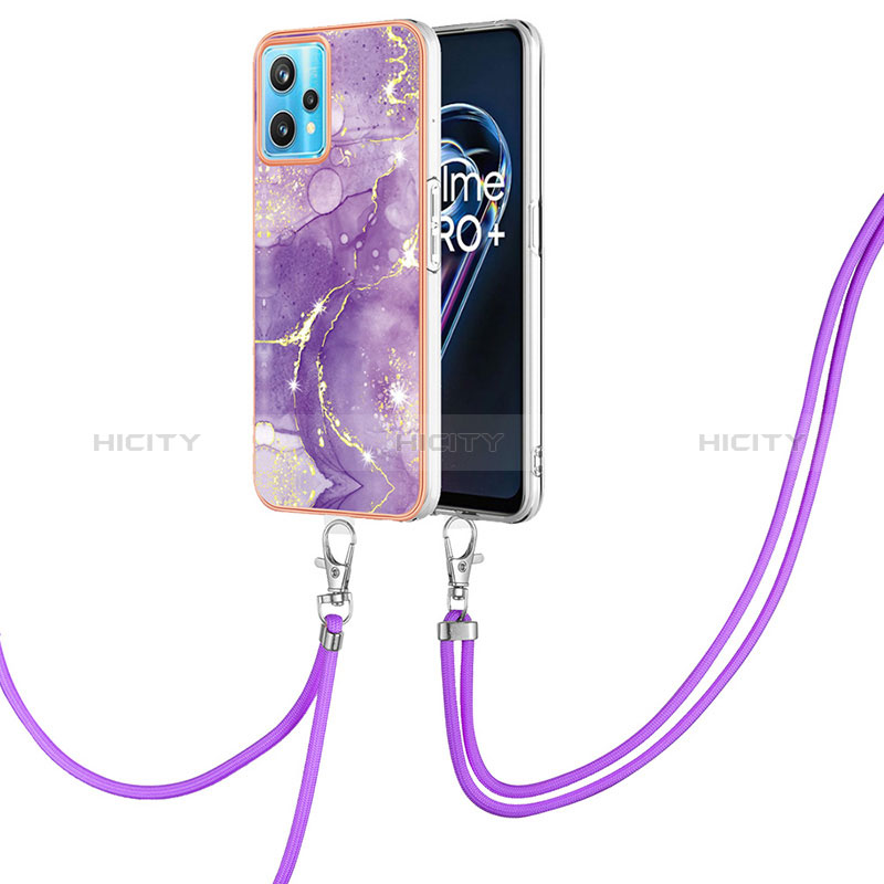 Coque Silicone Motif Fantaisie Souple Couleur Unie Etui Housse avec Laniere Strap Y05B pour Realme 9 4G Violet Plus