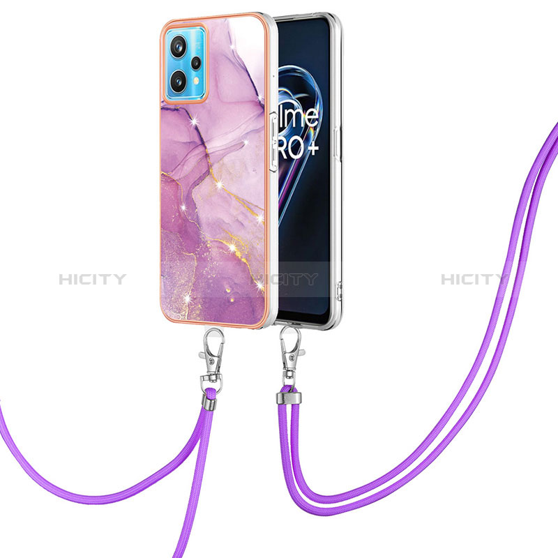 Coque Silicone Motif Fantaisie Souple Couleur Unie Etui Housse avec Laniere Strap Y05B pour Realme 9 4G Violet Clair Plus