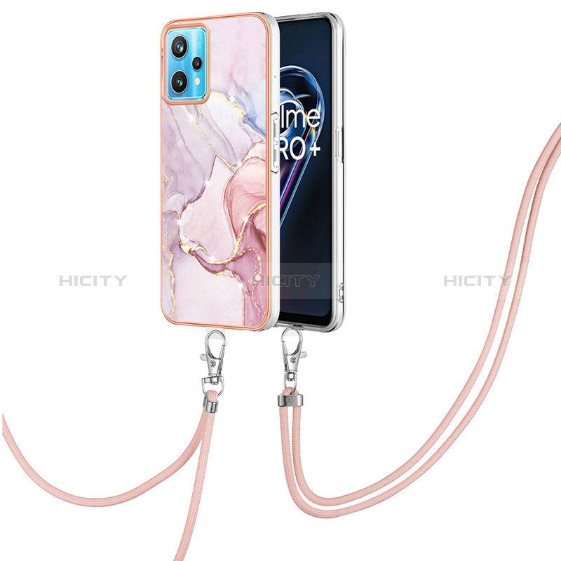 Coque Silicone Motif Fantaisie Souple Couleur Unie Etui Housse avec Laniere Strap Y05B pour Realme 9 Pro+ Plus 5G Rose Plus