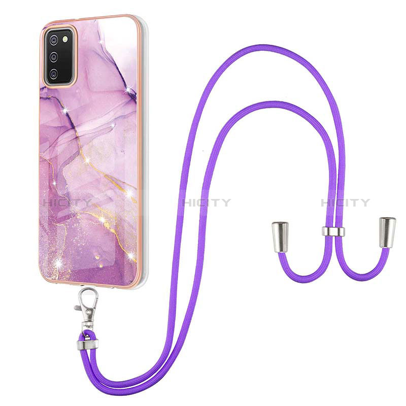 Coque Silicone Motif Fantaisie Souple Couleur Unie Etui Housse avec Laniere Strap Y05B pour Samsung Galaxy A02s Plus