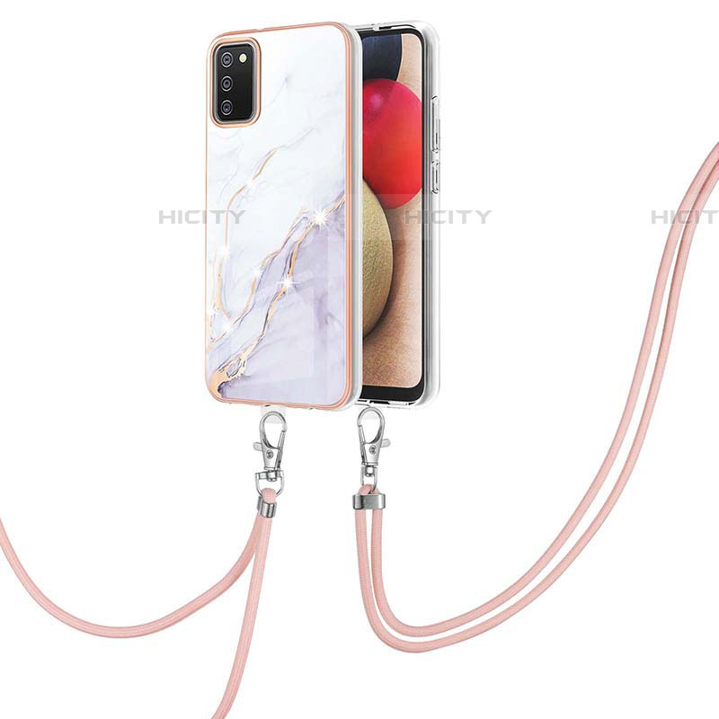 Coque Silicone Motif Fantaisie Souple Couleur Unie Etui Housse avec Laniere Strap Y05B pour Samsung Galaxy A03s Blanc Plus