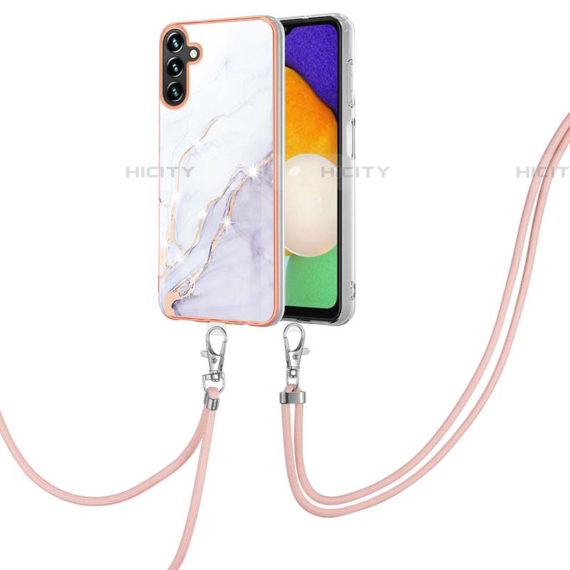 Coque Silicone Motif Fantaisie Souple Couleur Unie Etui Housse avec Laniere Strap Y05B pour Samsung Galaxy A04s Blanc Plus