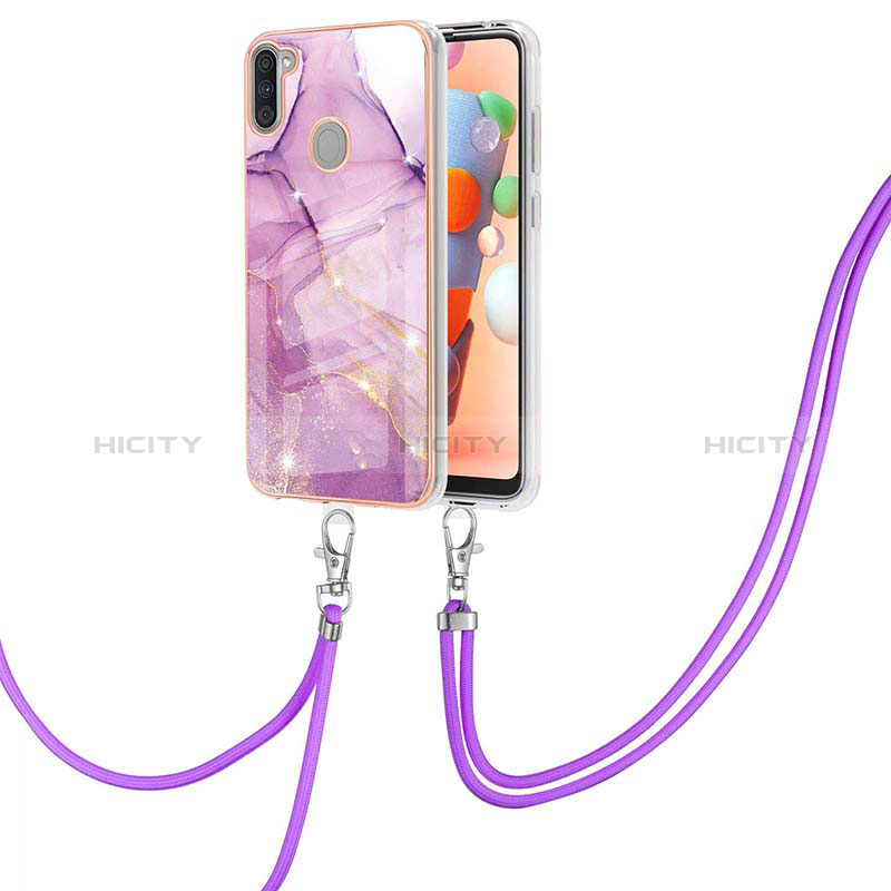 Coque Silicone Motif Fantaisie Souple Couleur Unie Etui Housse avec Laniere Strap Y05B pour Samsung Galaxy A11 Violet Clair Plus