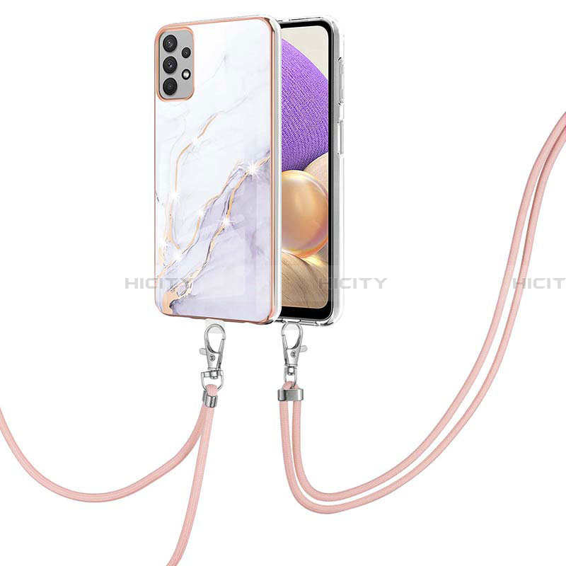 Coque Silicone Motif Fantaisie Souple Couleur Unie Etui Housse avec Laniere Strap Y05B pour Samsung Galaxy A13 4G Blanc Plus