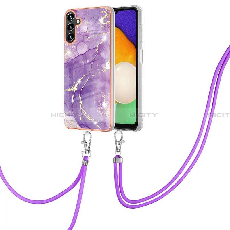 Coque Silicone Motif Fantaisie Souple Couleur Unie Etui Housse avec Laniere Strap Y05B pour Samsung Galaxy A13 5G Violet Plus