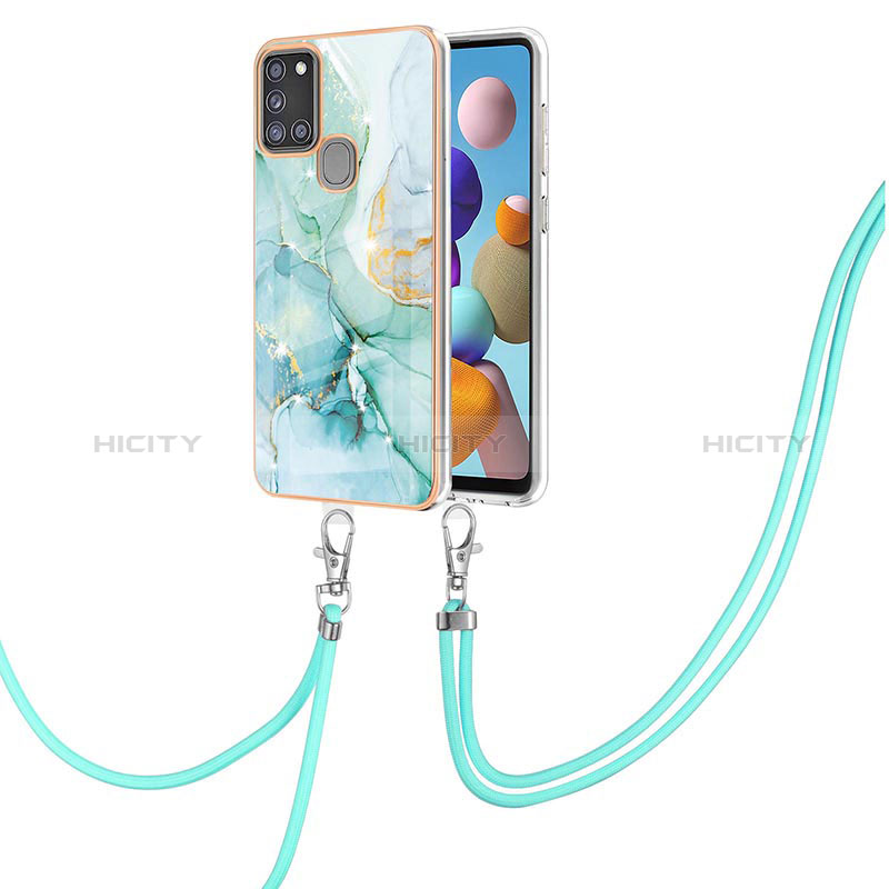 Coque Silicone Motif Fantaisie Souple Couleur Unie Etui Housse avec Laniere Strap Y05B pour Samsung Galaxy A21s Plus