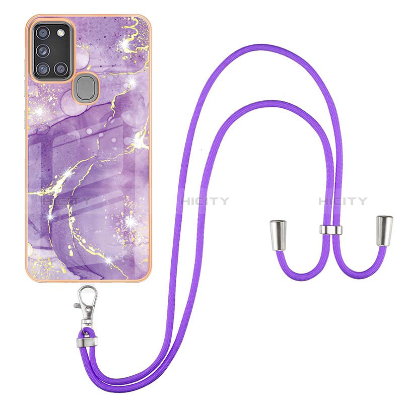 Coque Silicone Motif Fantaisie Souple Couleur Unie Etui Housse avec Laniere Strap Y05B pour Samsung Galaxy A21s Plus