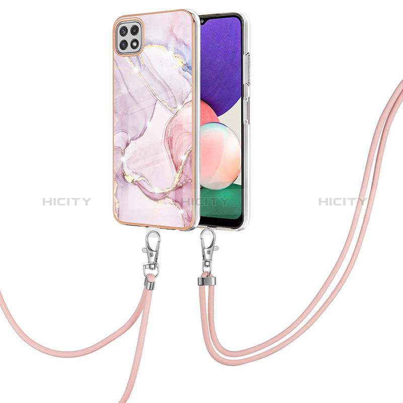 Coque Silicone Motif Fantaisie Souple Couleur Unie Etui Housse avec Laniere Strap Y05B pour Samsung Galaxy A22s 5G Plus