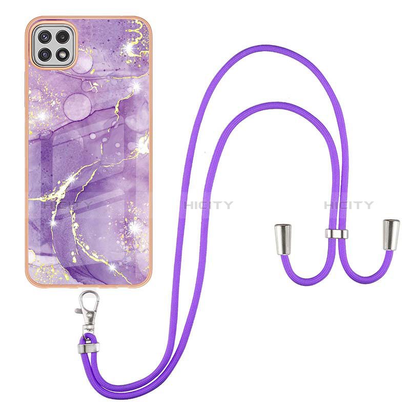 Coque Silicone Motif Fantaisie Souple Couleur Unie Etui Housse avec Laniere Strap Y05B pour Samsung Galaxy A22s 5G Plus