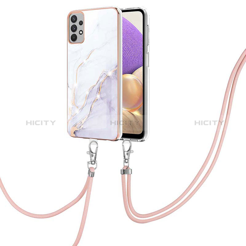 Coque Silicone Motif Fantaisie Souple Couleur Unie Etui Housse avec Laniere Strap Y05B pour Samsung Galaxy A23 5G Blanc Plus