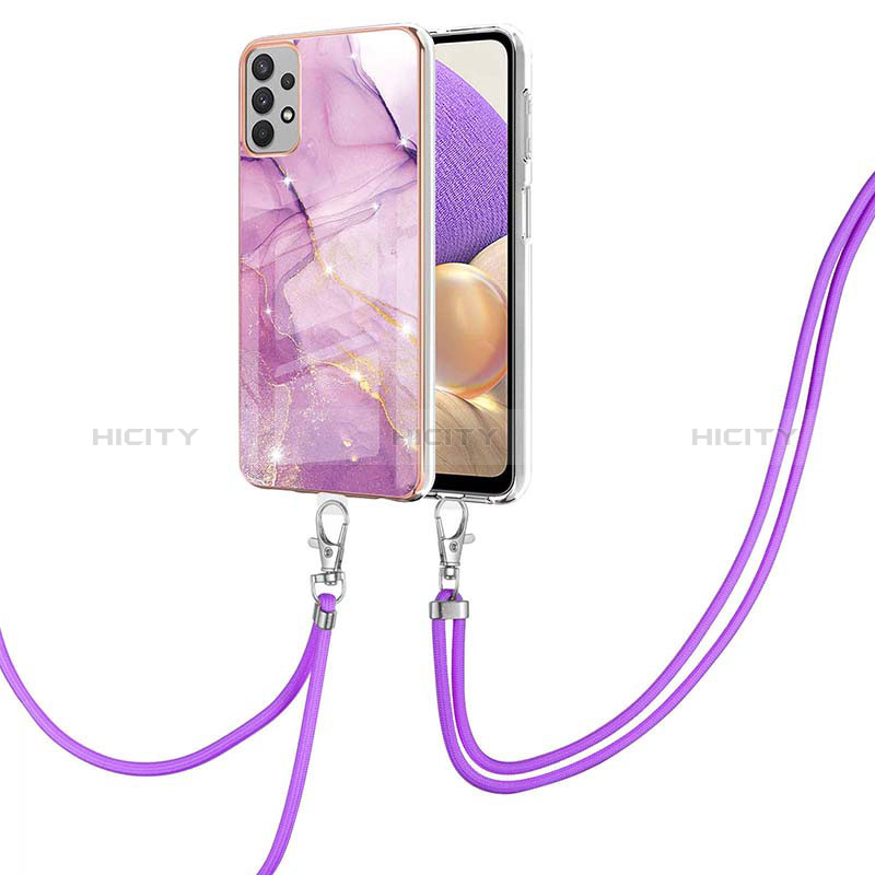 Coque Silicone Motif Fantaisie Souple Couleur Unie Etui Housse avec Laniere Strap Y05B pour Samsung Galaxy A23 5G Violet Clair Plus