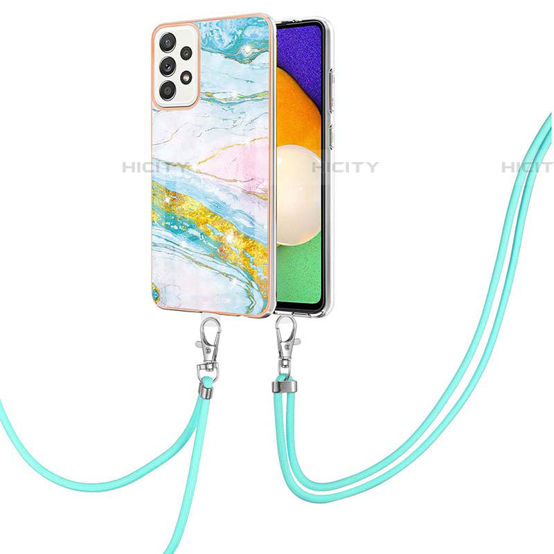 Coque Silicone Motif Fantaisie Souple Couleur Unie Etui Housse avec Laniere Strap Y05B pour Samsung Galaxy A52 4G Colorful Plus