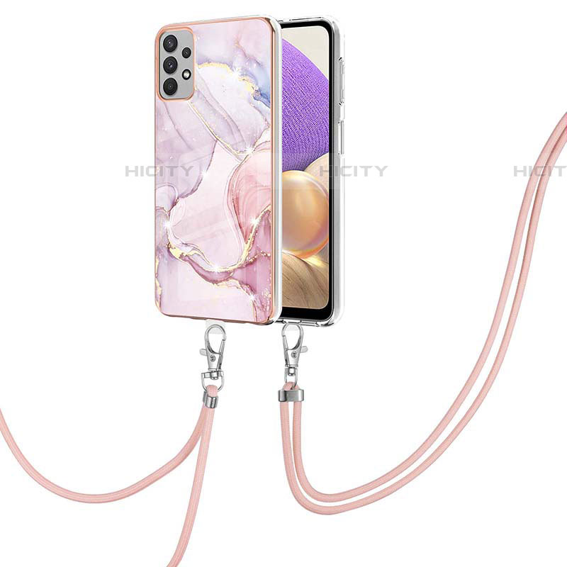 Coque Silicone Motif Fantaisie Souple Couleur Unie Etui Housse avec Laniere Strap Y05B pour Samsung Galaxy A53 5G Rose Plus