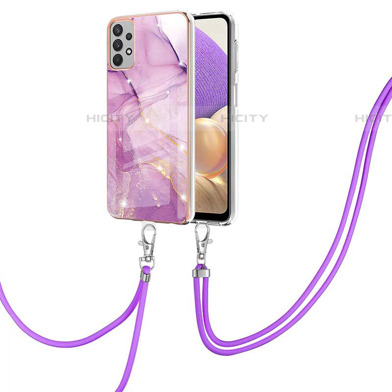 Coque Silicone Motif Fantaisie Souple Couleur Unie Etui Housse avec Laniere Strap Y05B pour Samsung Galaxy A53 5G Violet Clair Plus