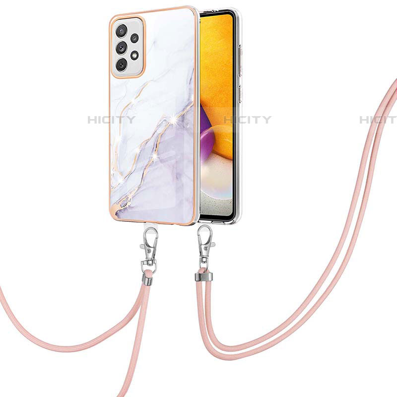 Coque Silicone Motif Fantaisie Souple Couleur Unie Etui Housse avec Laniere Strap Y05B pour Samsung Galaxy A72 4G Blanc Plus