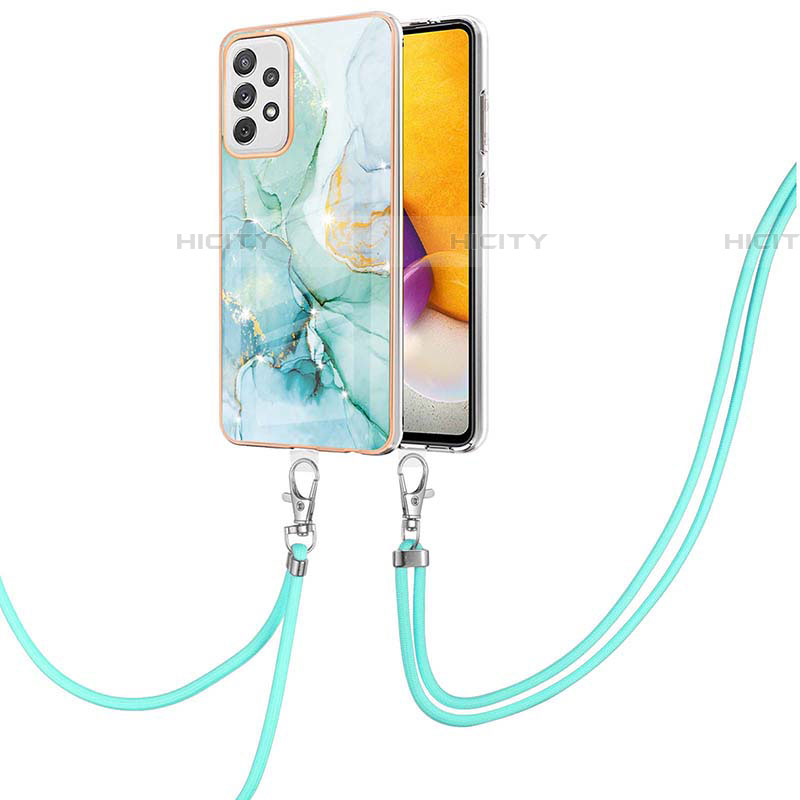 Coque Silicone Motif Fantaisie Souple Couleur Unie Etui Housse avec Laniere Strap Y05B pour Samsung Galaxy A72 4G Vert Plus