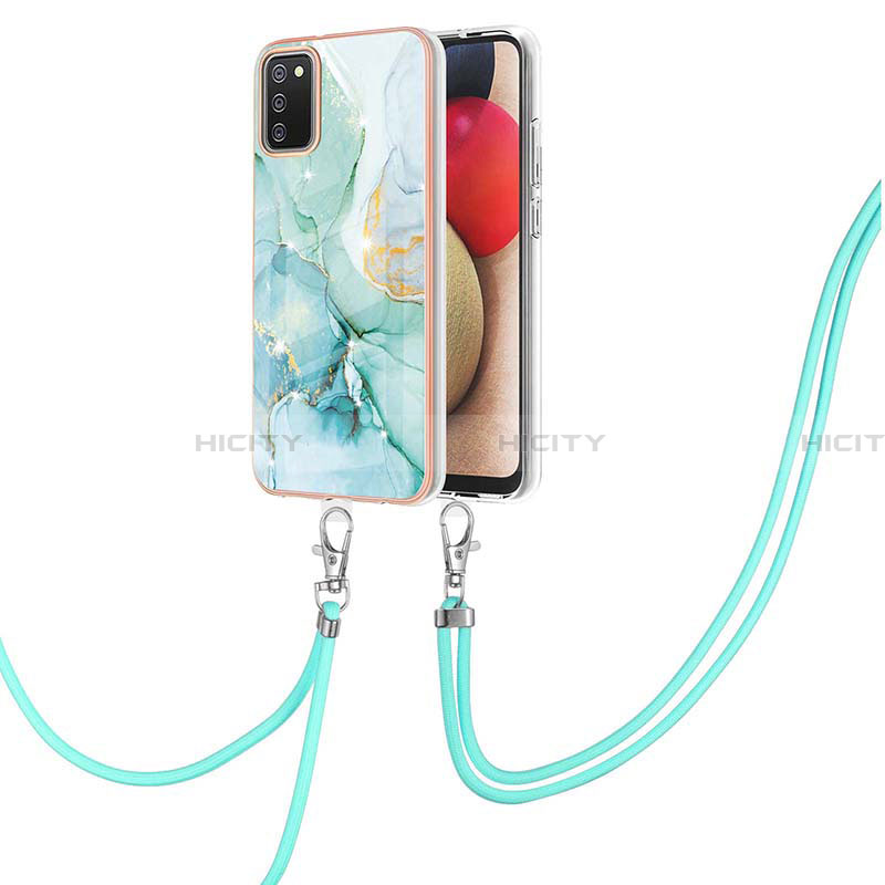 Coque Silicone Motif Fantaisie Souple Couleur Unie Etui Housse avec Laniere Strap Y05B pour Samsung Galaxy F02S SM-E025F Vert Plus