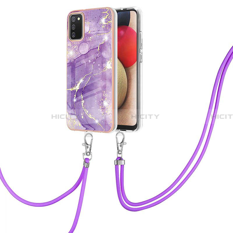 Coque Silicone Motif Fantaisie Souple Couleur Unie Etui Housse avec Laniere Strap Y05B pour Samsung Galaxy F02S SM-E025F Violet Plus